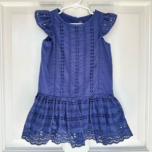 Cherokee brand girls 3T navy blue dress with the prettiest eyelet and ruffles.